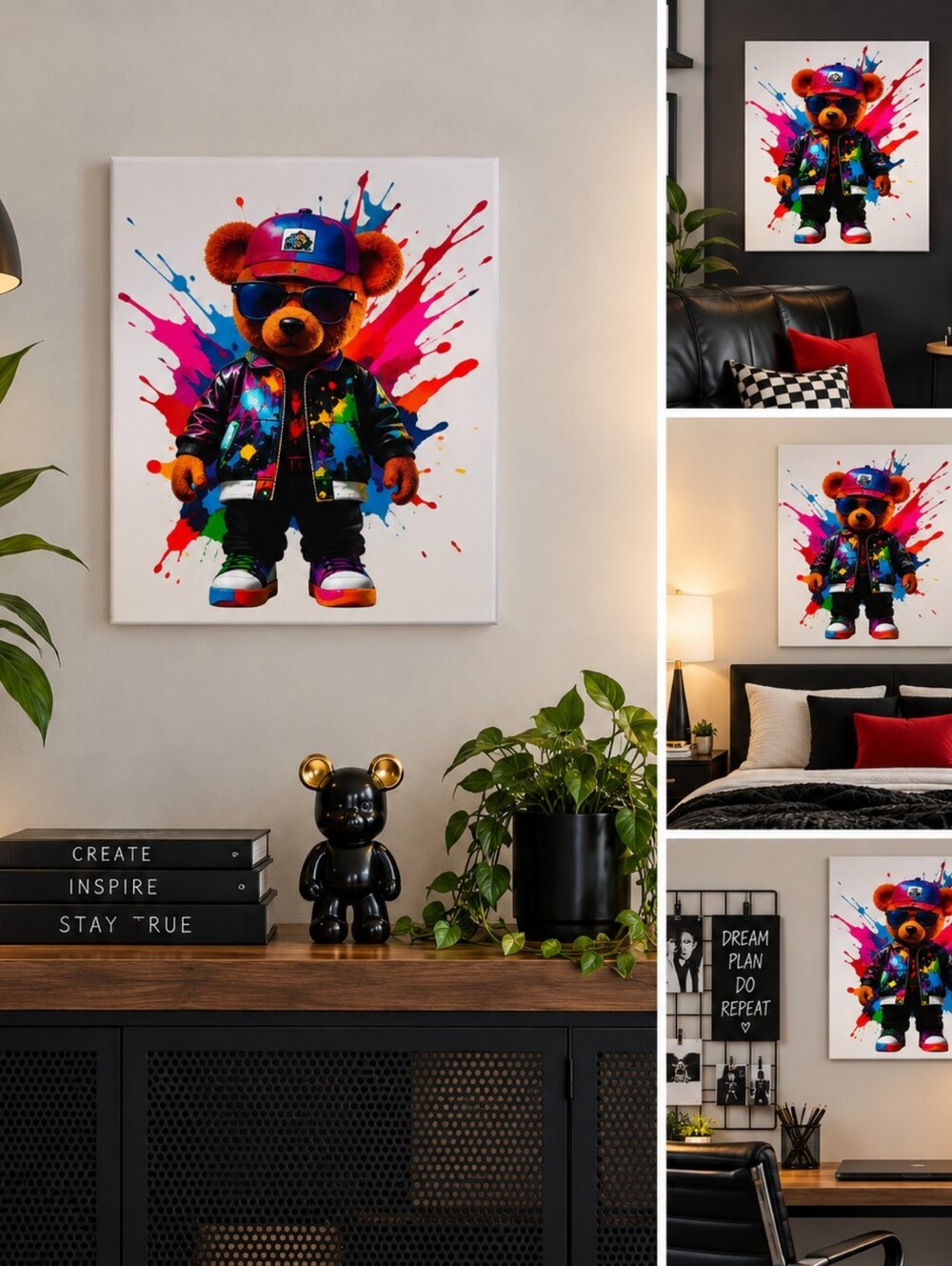 Cusom 8x10 Colorful Bear Pop Art Canvas - Multicolor Home Art